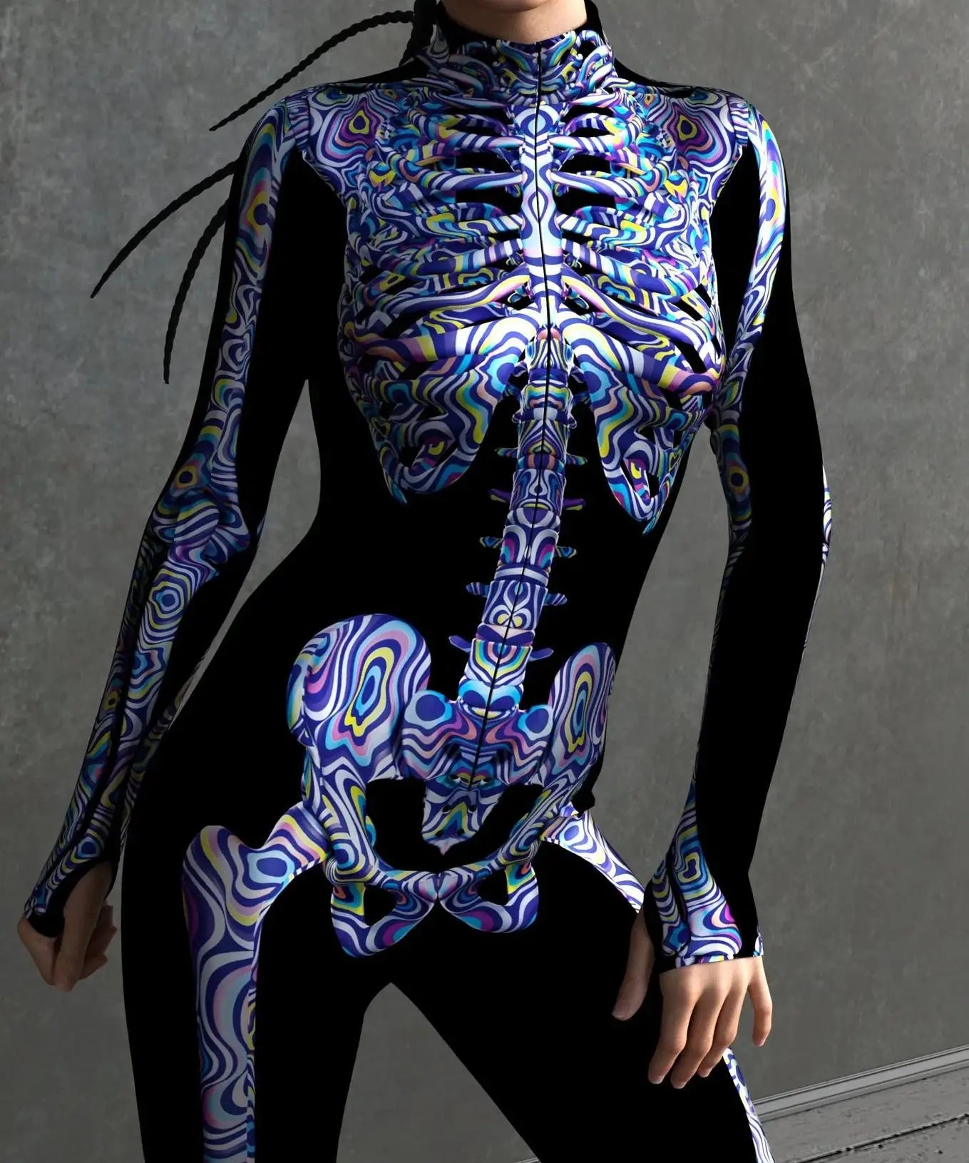 Colorful Skeleton Full-Body Rave Bodysuit