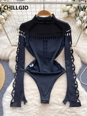 Black Cut out Rave Bodysuit 