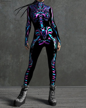 purple and blue Skeleton Full-Body Rave Bodysuit