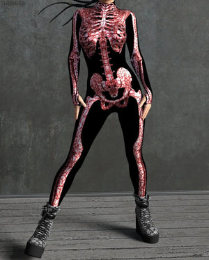 brains Skeleton Full-Body Rave Bodysuit