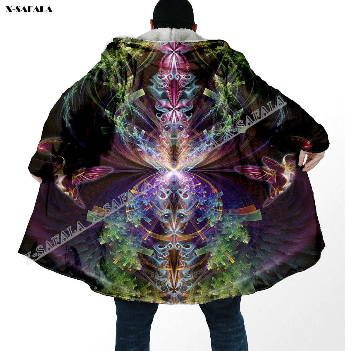 Psychedelic hooded Fleece Lined Cloak