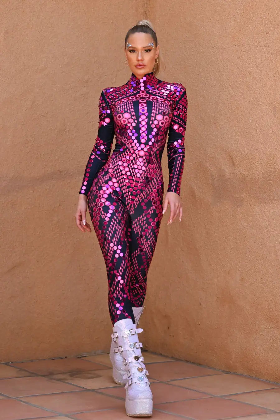 Sequin Long Sleeve Full-Body Rave Bodysuit