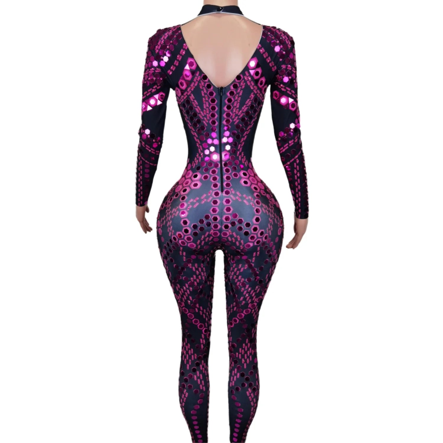 Sequin Long Sleeve Full-Body Rave Bodysuit