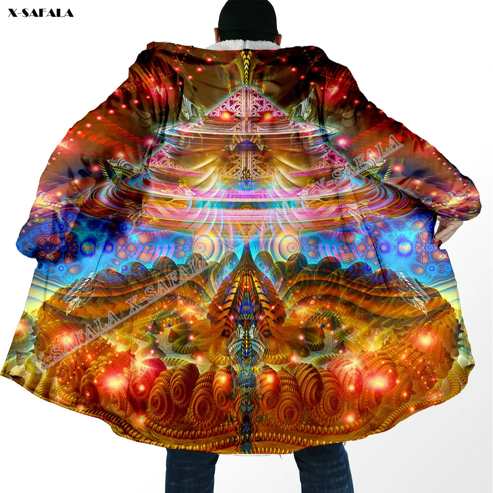 Psychedelic hooded Fleece Lined Cloak