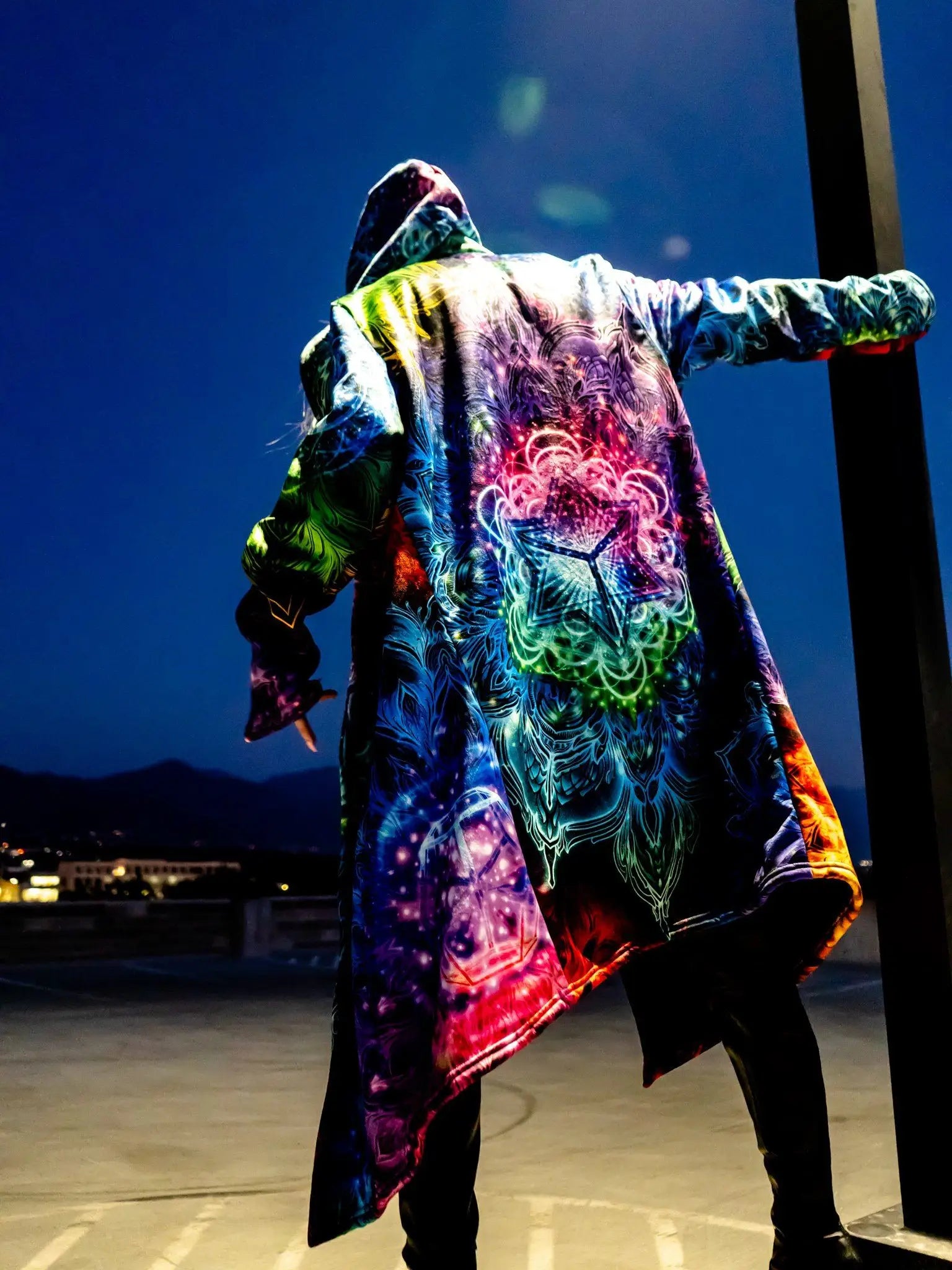 Psychedelic hooded Fleece Lined Cloak