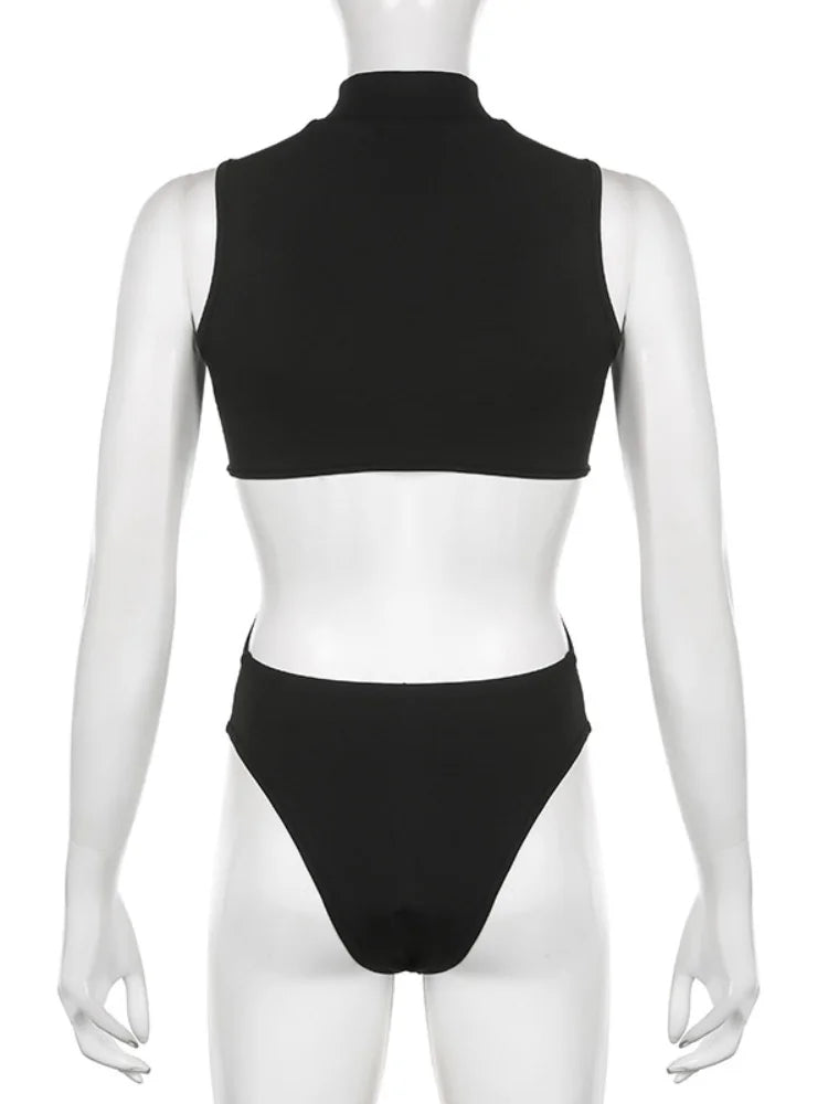 Cut-Out Black Rave Bodysuit