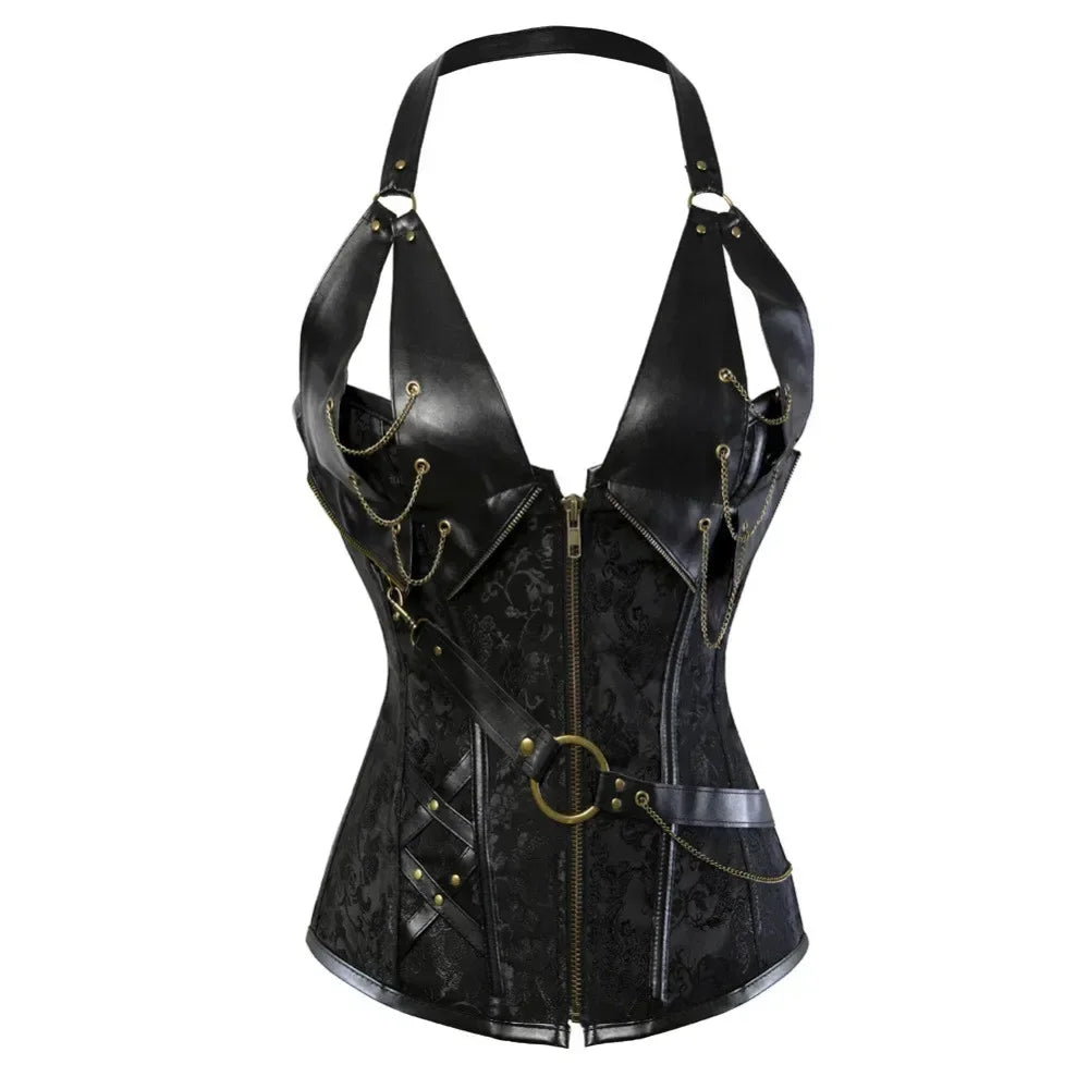 Steampunk Halter Leather Corset