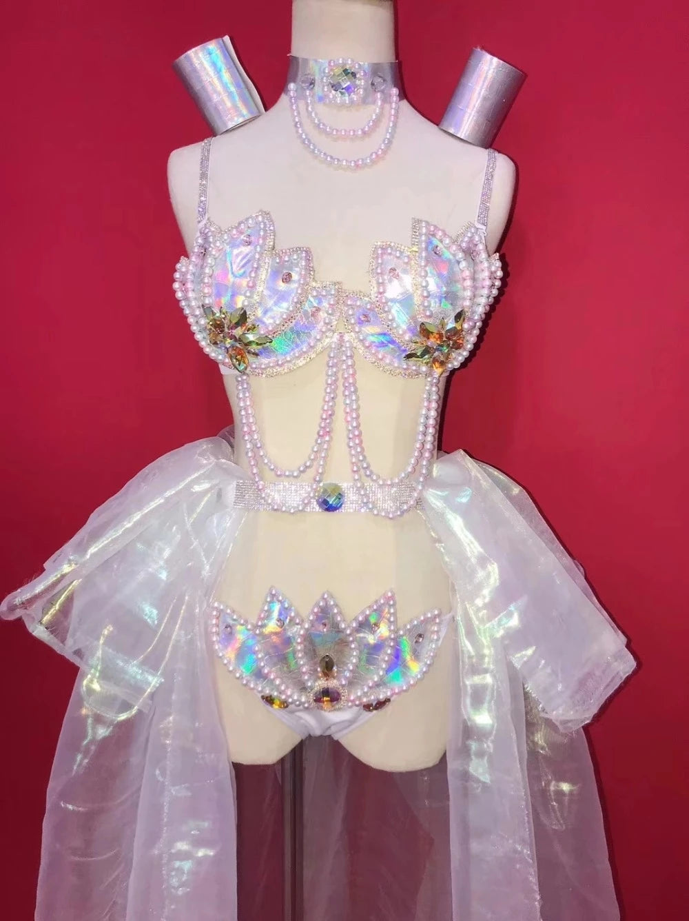 Ocean Enchantment: Mermaid-Inspired Pearl & Rhinestone Rave Set