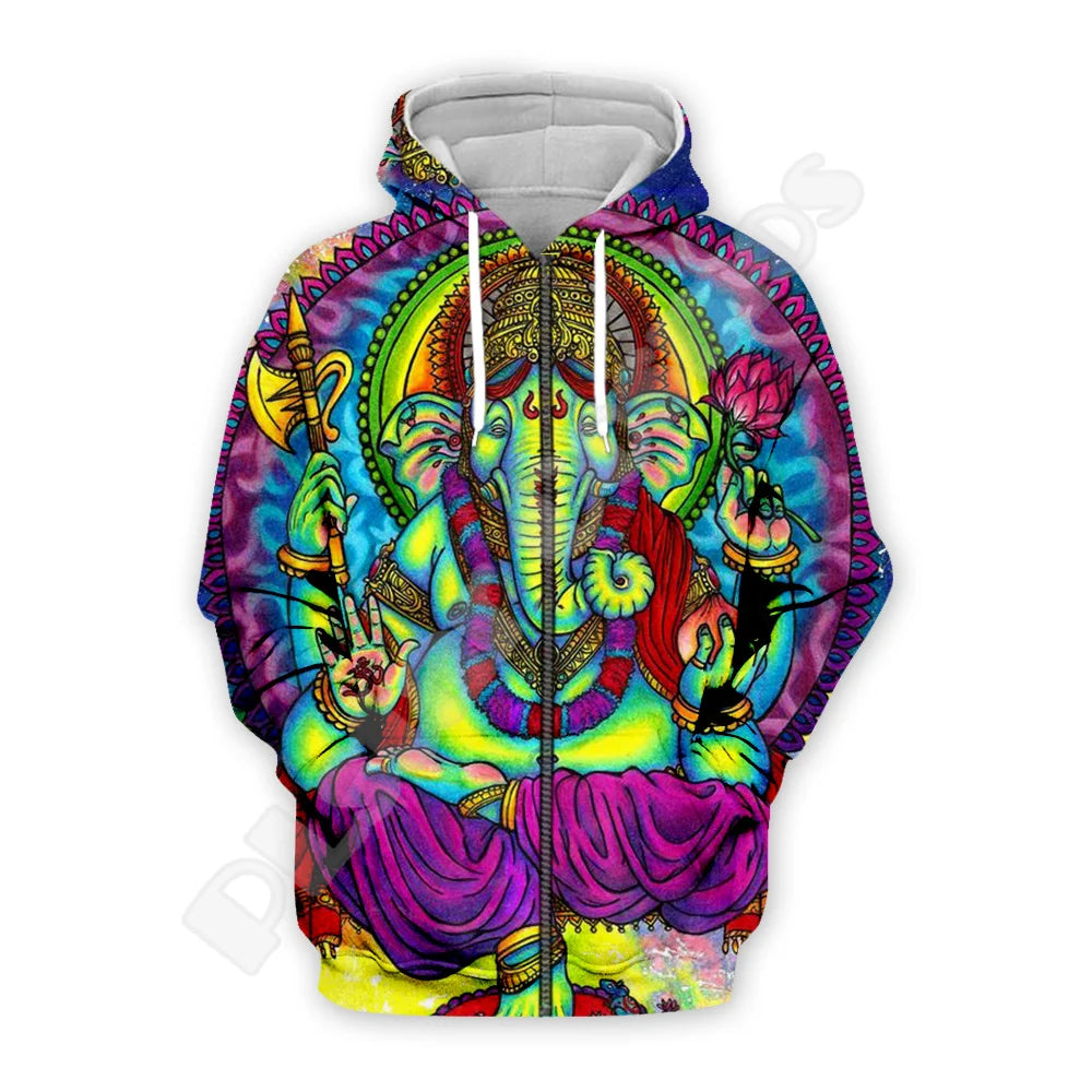 Trippy Buddha Elephant Pullover Hoodie